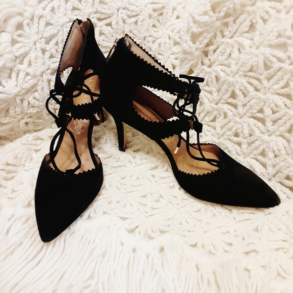 Black Suede Lace Up Heels (3½) by Arturo Chiang - Picture 9 of 16